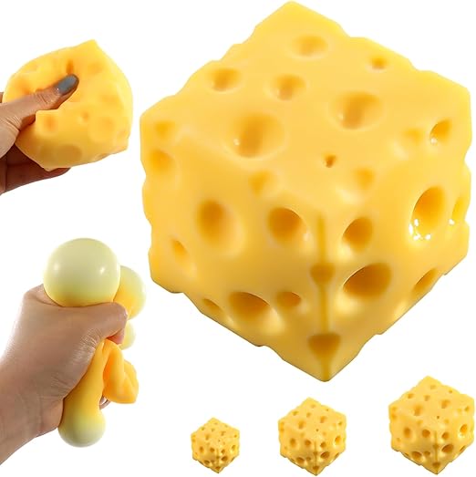 FREE DOH 7in Realistic Cheese Squishy Stress Relief Toy - Super Soft Sensory Fidget for Anxiety, Focus, and Desk Decor - High-Rebound Squeeze Toy