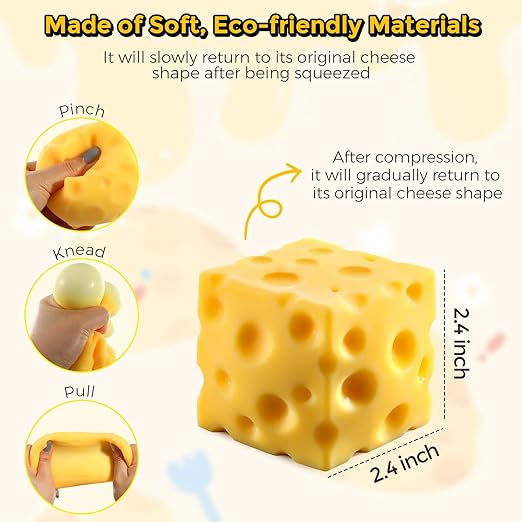 FREE DOH 7in Realistic Cheese Squishy Stress Relief Toy - Super Soft Sensory Fidget for Anxiety, Focus, and Desk Decor - High-Rebound Squeeze Toy
