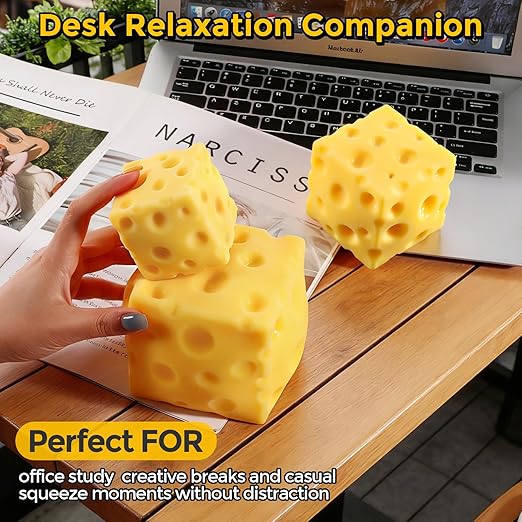 FREE DOH 7in Realistic Cheese Squishy Stress Relief Toy - Super Soft Sensory Fidget for Anxiety, Focus, and Desk Decor - High-Rebound Squeeze Toy