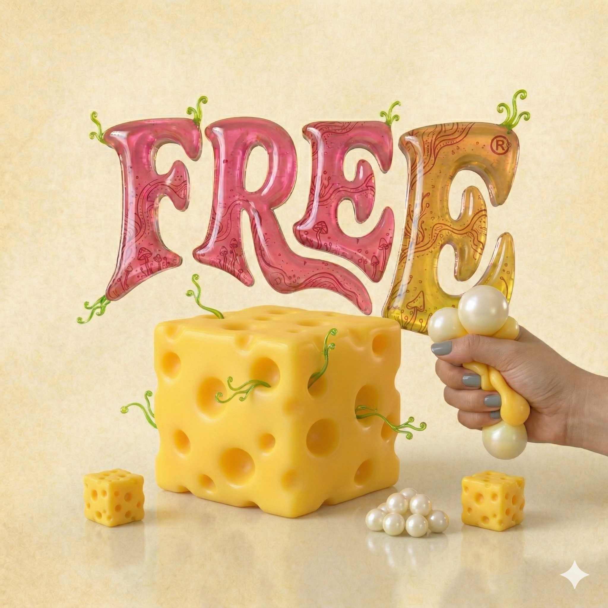 FREE DOH 7in Realistic Cheese Squishy Stress Relief Toy - Super Soft Sensory Fidget for Anxiety, Focus, and Desk Decor - High-Rebound Squeeze Toy