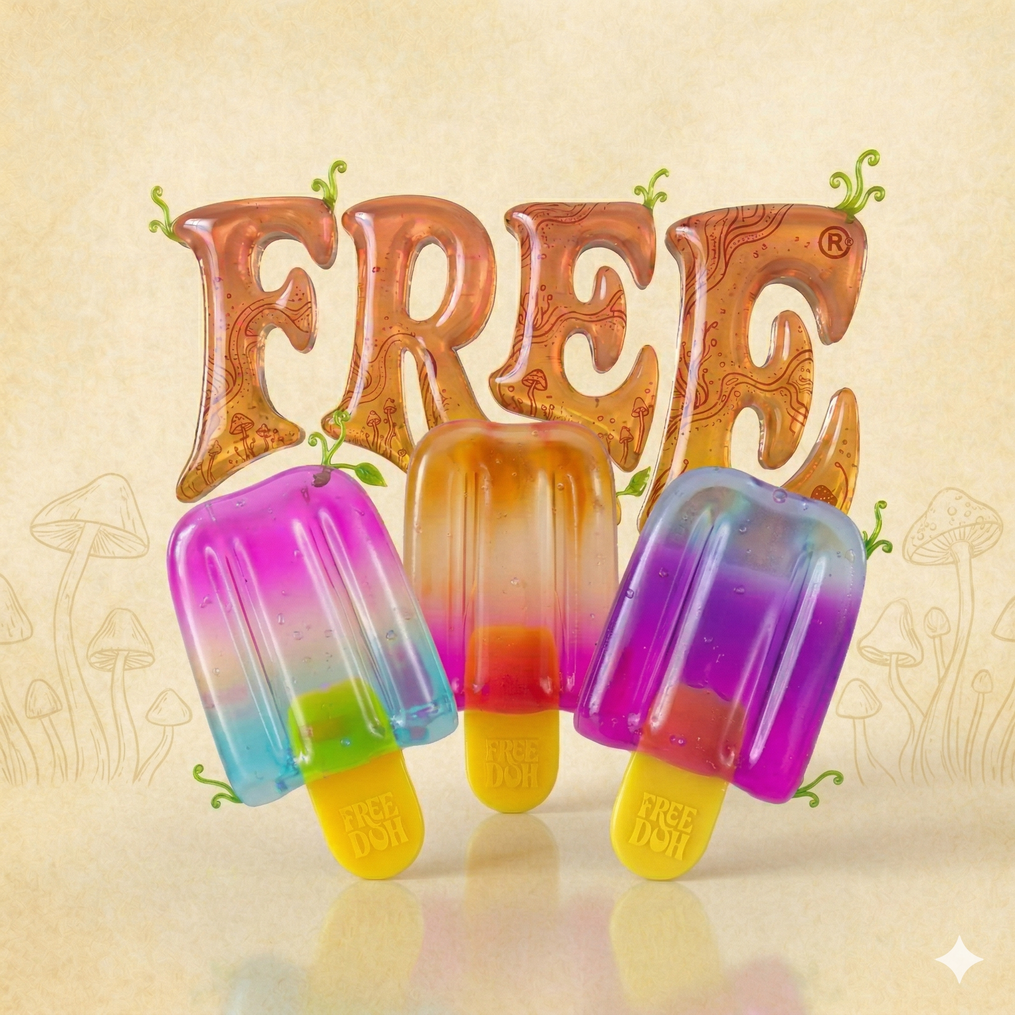 Free Doh: Hand-Poured Mushroom Jelly Popsicle Squeezing Toys - Limited Edition Sensory Art